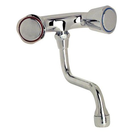 Blanc Habitat – Mélangeur de lavabo ENTRAXE 120 – Finition chromé – Saillie 200mm – Bec par dessous avec mousseur – Têtes à clapet 18/150 (1/2)