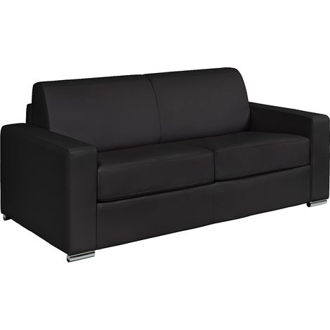 Vente-Unique – Canapé convertible 3 places cuir de buffle noir – Couchage 140 cm – Matelas 22 cm – Densité 28 kg/m³ – Design éco-responsable (1/5)