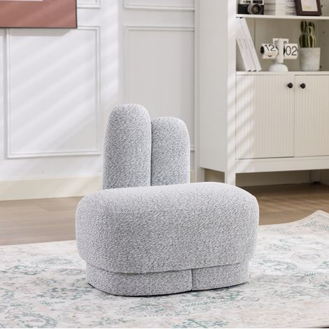 Hasen Pouf, bis 120 kg belastbar, leicht und flexibel, aus Stoff, Schaumstoff, Sperrholz und Massivholz, Antique Grey White (1/5)