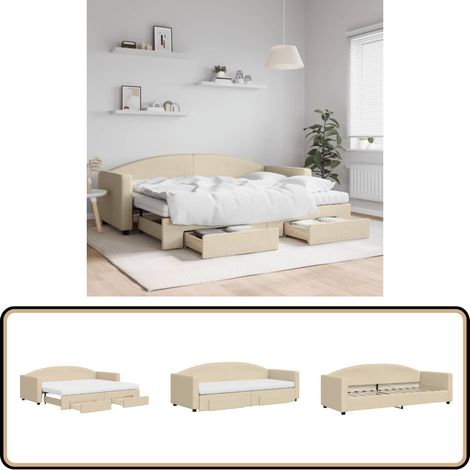 Tagesbett Ausziehbar mit Schubladen Creme 80x200 cm Stoff - Sofa - Schlafsofa - Gästebett - Tagesbett - Doppelbett