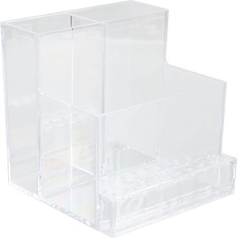 Boîte de rangement pour pinceaux de maquillage en plastique transparent avec compartiments multifonctionnels (1/5)