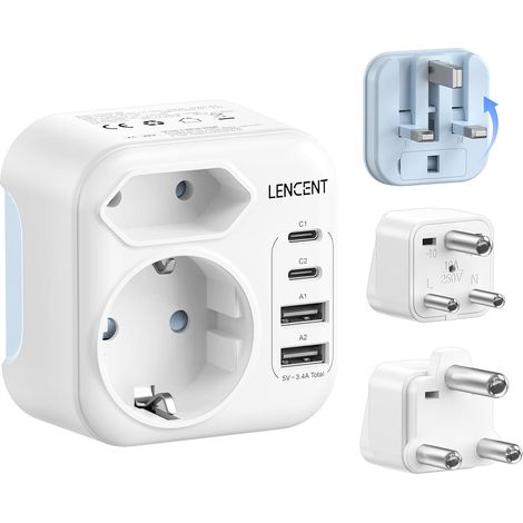 Adaptateur Prise Afrique du Sud, Adaptateur Sri Lanka Type D G et M avec 2 USB C 2 USB A, Prise Pliable Voyager en Inde, Népal, Bhoutan, Pakistan, Botswana, Namibie, Zimbabwe,Tanzanie (1/5)