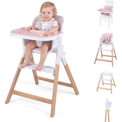 COSTWAY Chaise Haute Bébé Évolutive 4 en 1, pour 0-36 Mois (Rose) (1/5)