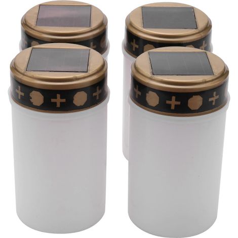Bougie funéraire blanche pour cimetière, lampes solaires avec éclairage LED (lot de 4) (1/5)