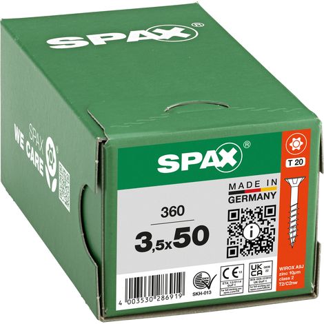 SPAX Vis universelle, 3,5 x 50 mm, 360 pcs, Filetage partiel, Tête fraisée, T-STAR plus T20, 4CUT, WIROX - 8000000286919