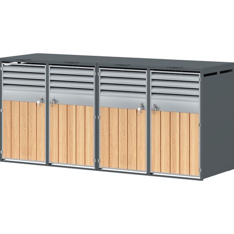 CAIziCache-poubelle 4 portes verrouillable, ventilé, toit végétal, rangement (1/5)