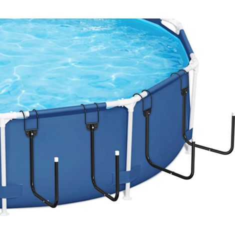 Lot de 4 supports de bâche de piscine solaires avec crochets réglables en forme de U pour piscines hors sol encadrées, faciles à installer et à ranger (noir) (1/5)