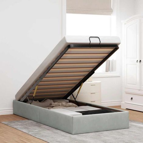 Cadre de lit ottoman sans matelas gris clair 90x200 cm velours vidaXL (1/5)