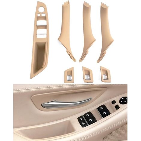Kit de 7 piezas para manijas de puerta para BMW Serie 5 F10/F11 (2010–2016): reposabrazos del conductor, manija del pasajero, cubiertas de interruptores de ventanas - color beige (1/5)