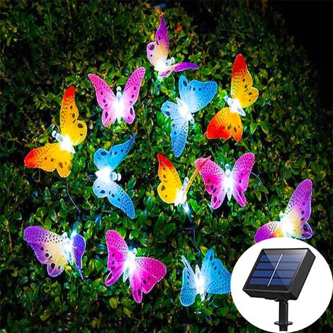 Guirlande solaire extérieure papillons multicolores, déco féerique jardin terrasse, 12m LED imperméable, idéale Noël été printemps, éclairage magique pour arbres et clôtures (1/5)