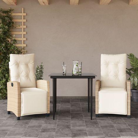 3-tlg. Garten-Essgruppe mit Kissen Beige Poly Rattan (1/5)