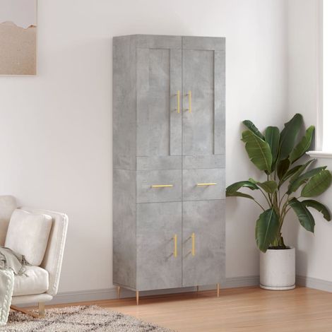 Buffet haut，Buffet de salon，Commode Meuble de rangement，Style Industriel Gris béton 69,5x34x180 cm Bois d'ingénierie VNWE790218 (1/4)