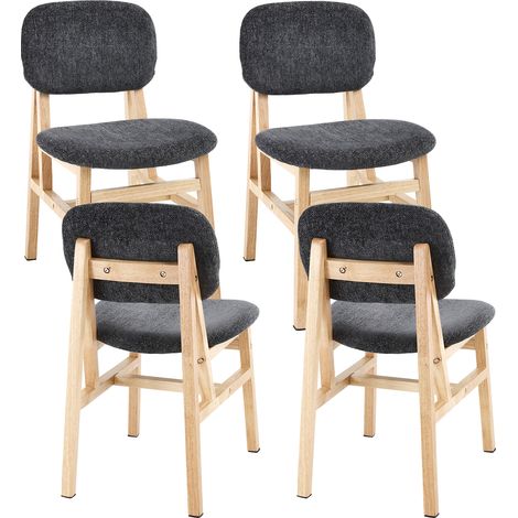 Wahson 4 PZ Sedie da Cucina in Stile Rustico con Gambe in Legno, Sedie da Pranzo in Tessuto Senza Braccioli Sedia Imbottita, per Sala da Pranzo/Soggiorno, Grigio (1/5)