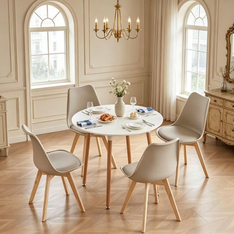 Ensemble de réunion, ensemble élégant table ronde et chaises, groupe table ronde et chaises, table à manger ronde moderne avec chaises assorties (comprend 1 table à manger et 4 chaises de salle à mang (1/4)