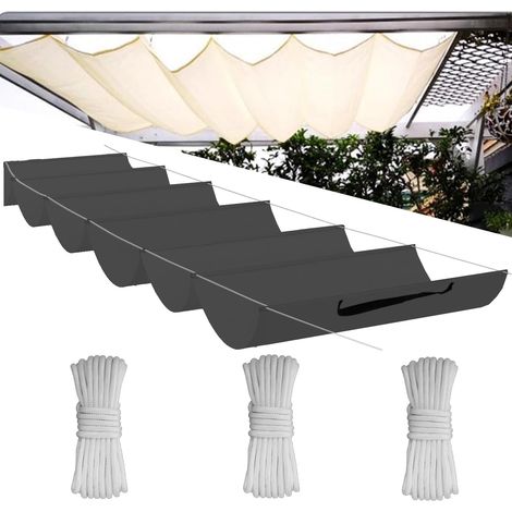 Voile d'ombrage à vagues rétractable, auvent à vagues réglable, protection UV, protection solaire, imperméable, jardin, 150 x 300 cm, gris foncé (1/5)