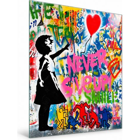 Lupia Quadro Street Art su Vetro 60x80 cm NEVER GIVE UP da Parete (1/4)