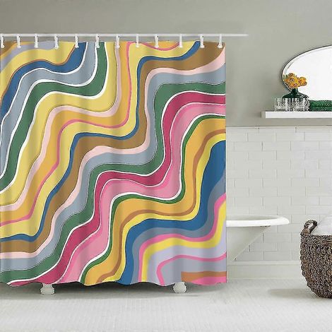 Rideau de douche psychédélique coloré orange et rose à spirale rotative (1/2)