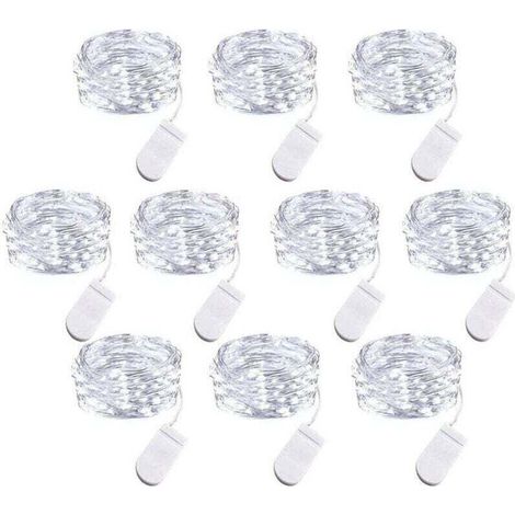 Lot de 10 Guirlandes Lumineuses LED à Piles, 1m Fil de Cuivre 10 Ampoules LED pour Chambre Maison Fête Mariage Festival Concert Décoration