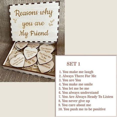 Personalisierte Geschenkbox aus Holz mit eingravierten Herzen, ein einzigartiges Freundschaftsgeschenk für Ihre beste Freundin. (1/5)