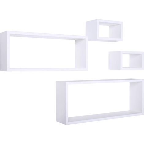 Set 3 Mensole Cubo da Parete Quadrato e Rettangolare in Fibra di Legno Merlino Bianco (1/5)