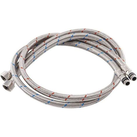 Raccordement flexible en acier inoxydable 100cm pour mitigeur robinet d'évier cuisine - Eau chaude et froide (1/4)