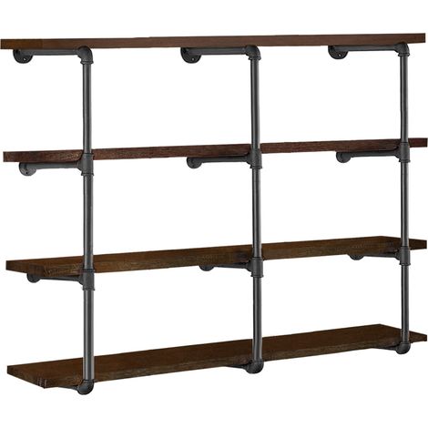 Lot de 3 étagères industrielles en Tube de Fer, 4 Niveaux, 105,4 cm (H), 30,5 cm (P), DIY, étagère Murale Vintage, rétro, Rustique, Garde-Manger, Cuisine, Rangement, Supports d'étagère Noirs (1/5)