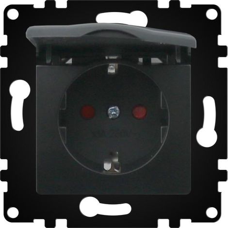 Enchufe Empotrable Tipo F Schuko Negro con Tapa 16A IP44 Serie wLux  Negro  | IluminaShop