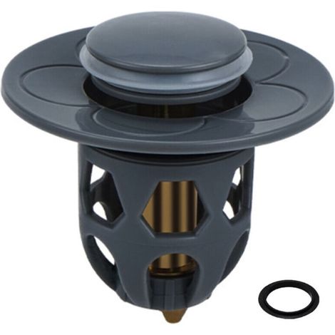 Bouchon universel de fuite de tête d'eau de lavabo, bouchon de vidange d'évier en acier inoxydable filtre de vidange de rebond de lavabo, convertisseur de type poussoir de noyau de rebond (Gris)