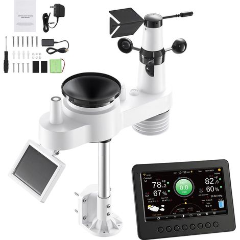 Station Météo Wi-Fi 7-en-1, Écran TFT 177,8 mm, Capteur Extérieur Solaire Sans Fil, Pluviomètre, Prévisions, Vitesse et Direction du Vent, Température, Humidité (1/5)