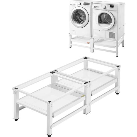 Socle pour machine à laver et sèche-linge, hauteur 355 mm, plateau extractible, charge max 318 kg, pieds antidérapants, acier robuste, universel, blanc, lot de 2 (1/5)