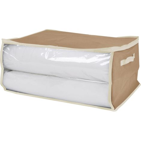Boîte Box en TNT, housse couverte avec fenêtre en PVC 60 x 50 x 30 cm Enveloppe compacte Couvertures de couette Vêtements Pliants Fermeture Zip, Moutarde (1/4)