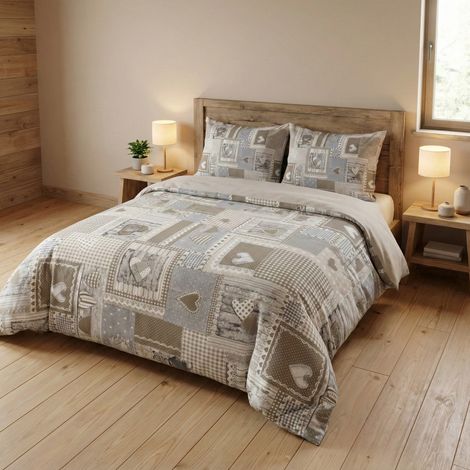 Copripiumino Tirolese Cuori “Aprica” Beige – Cotone 100% Artigianale Made in Italy Cm. 155X200