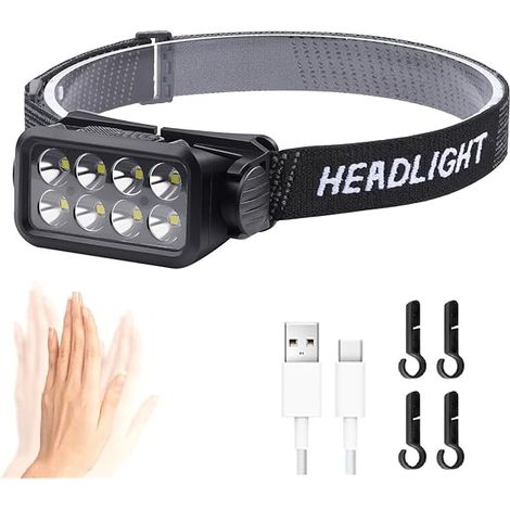 Lampe Frontale - 1200 mAh - 5 Modes - Capteur de Mouvement - Régulable 120° - Étanche IPX4 - Pour Randonnée Cyclisme Pêche Réparation - 1 Pièce (1/5)