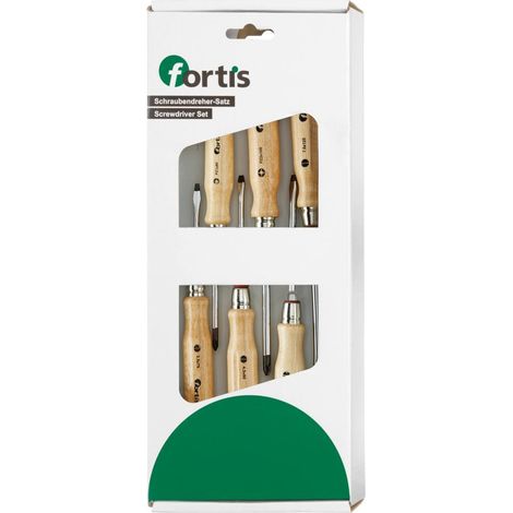 Fortis Schraubendreher-Satz mit Holzheft 6-tlg. für Schlitz/PZ (1/4)
