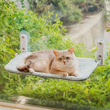 Hamaca para gatos para ventana con colchón reversible y lavable - Cama hamaca para gatos de 52x30 cm con estructura metálica resistente, soporta hasta 18 kg, gris M