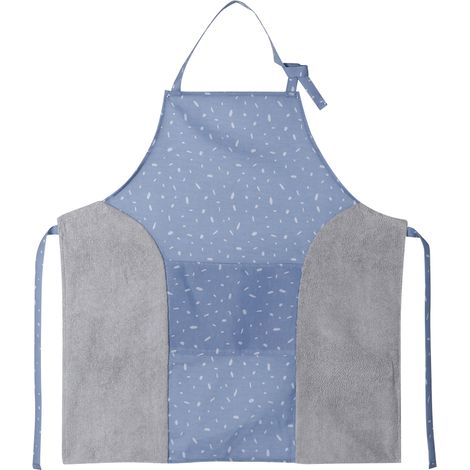 Tablier de cuisine en toile avec serviettes intégrées, résistant aux taches et à l'huile, poche pratique, ajustable, bleu (1/5)