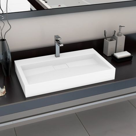 Lavabo 80x46x11 cm Fonte minérale/marbre Blanc (1/5)