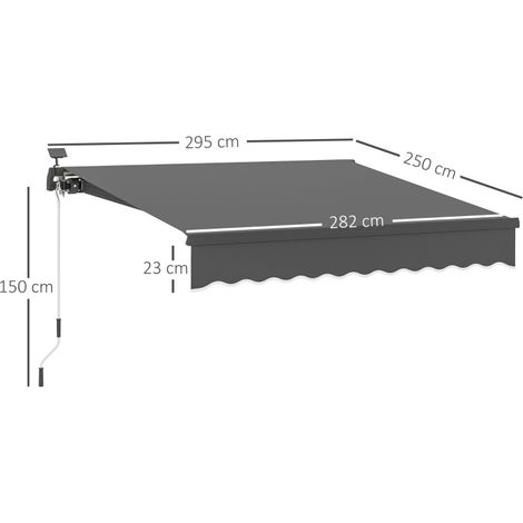 Store à pince Outsunny avec LED solaire 300cm, protection UV 50+, support mural, gris