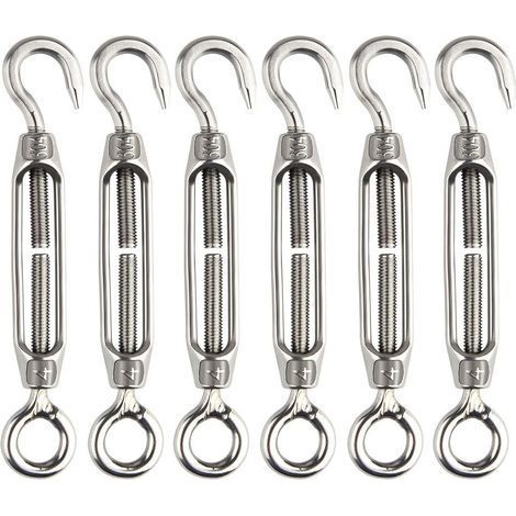 Edelstahl Spannhaken Set M4 - Verstellbare Drahtseil-Spanner mit Öse & Haken (304 Edelstahl, Rostfrei) - Für Zäune, Markisen und Seiltechnik,(6 Stück）