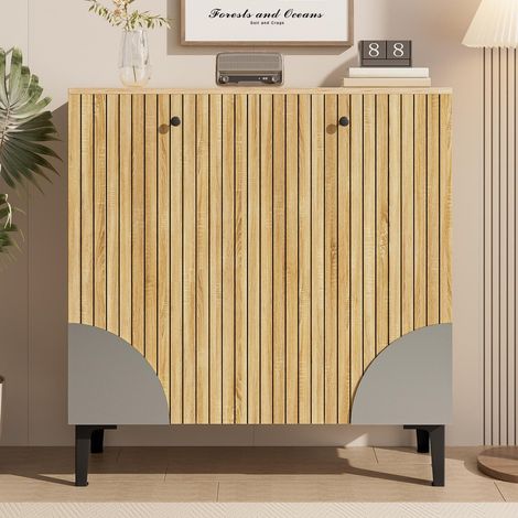 Schuhschrank im Industrial-Design 90x32x94 cm - Schuhaufbewahrung mit 3 Türen und schwarzen PVC-Füßen - Natur
