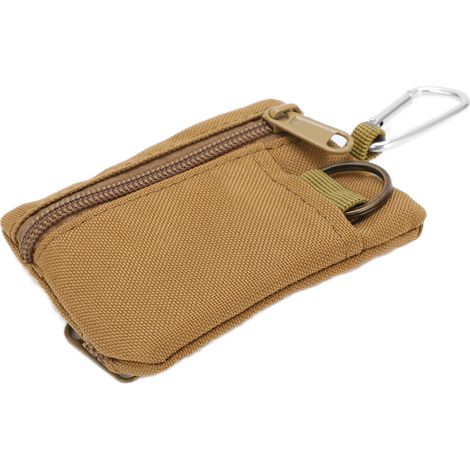 Pochette EDC MOLLE pour activités de plein air, mini-porte-cartes/porte-monnaie portable avec mousqueton, couleur fauve (1/5)