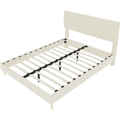 Cama tapizada 160 x 200 cm beige con cabecero suave y colchón incluido HOMVRA (1/5)