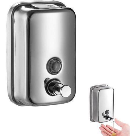 Dispensador de jabón de acero inoxidable, Dispensador de jabón de baño recargable, Botón pulsador manual, 800 ml, hoteles, Plateado (1/5)