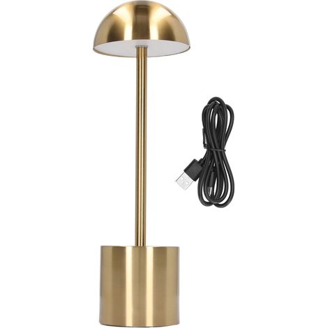 Ortviai Lampe de bureau sans fil rechargeable LED 2000 mAh, 3 teintes réglables (blanc/chaud/naturel), abat-jour acrylique rond, or