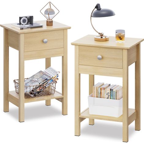 Table de chevet en bois, table de nuit avec tiroir et étagère, tables d'appoint en bois pour canapé, pour petits espaces, tables basses pour salon, chambre (2, chêne) (1/5)