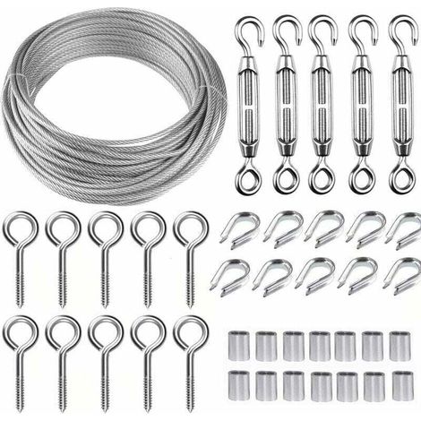 m/2 mm Edelstahl-Drahtseil-Set mit M5-Hochleistungs-Drahtspannschloss, Zaundrahtrollen-Set, Kabelgeländer-Set, Gartendrahtspannschlösser für Kletterpflanzen