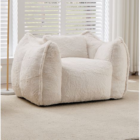 Poltrona pouf gigante beige con cuscino in ecopelliccia, senza montaggio DESVIAE (1/5)