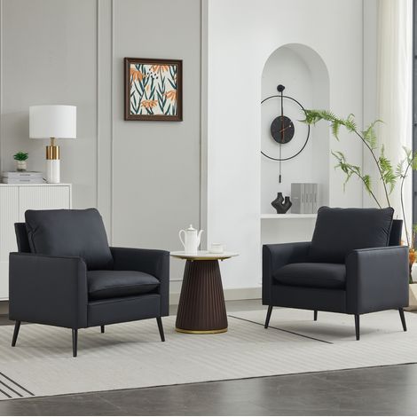 Sillón individual negro en piel sintética con cojines acolchados y montaje sencillo (1/5)