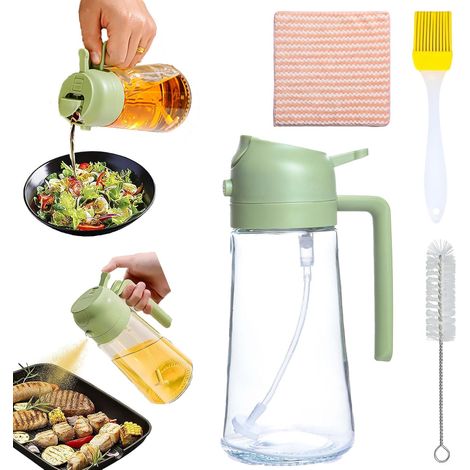 470 ml Vaporisateur Huile Cuisine 2 en 1 en Verre Renforcé  Kit avec Brosse à Huile, Brosse de Nettoyage & Essuie-Tout  Qualité Alimentaire  Pour Cuisson, Air Fryer, Grillades, Salades & Pâtisserie