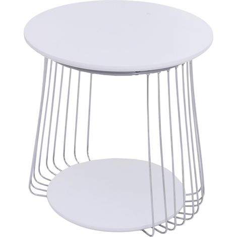 [NON UTILIZZATO] MCA Tavolino salotto HHG-398, tavolo d'appoggio da caffè, tavolino elegante, metallo MDF rotondo Ø 50 cm, bianco